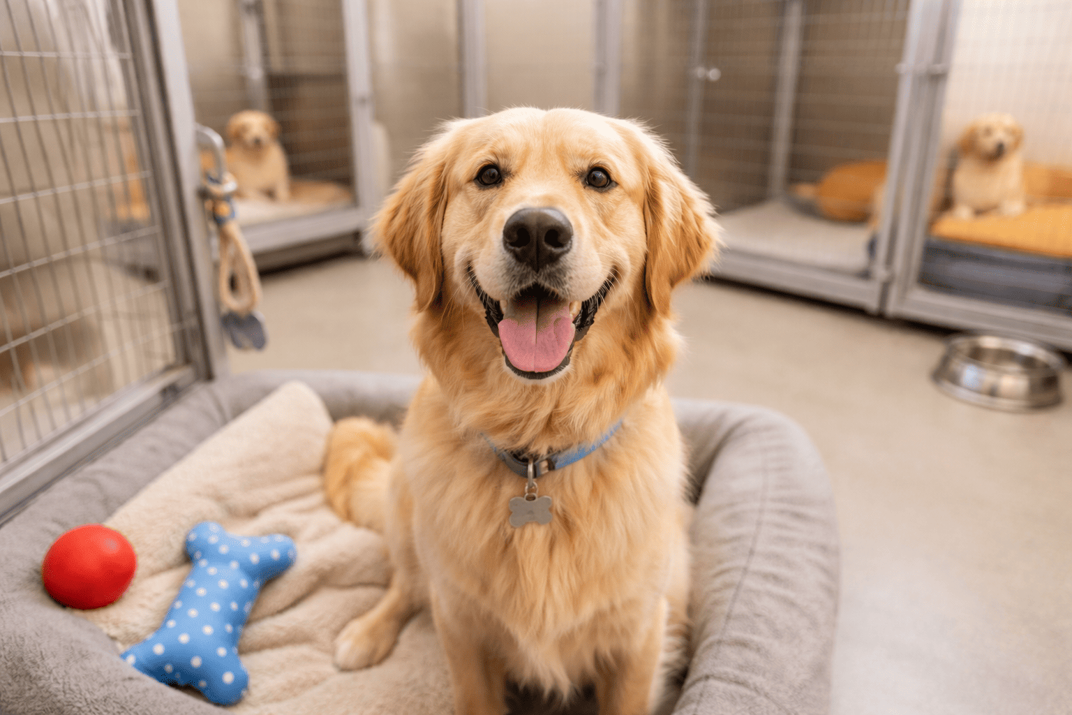 Pet enjoying a safe boarding stay
